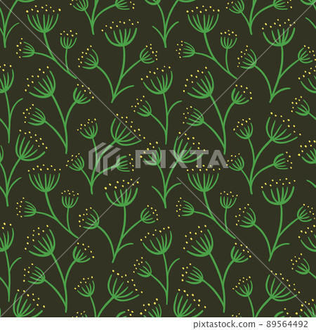 Seamless floral pattern. Dark background with stylised plants. Simple botanical wallpaper and vector Seamless floral pattern. Dark background with stylised plants. Simple botanical wallpaper and vector 89564492