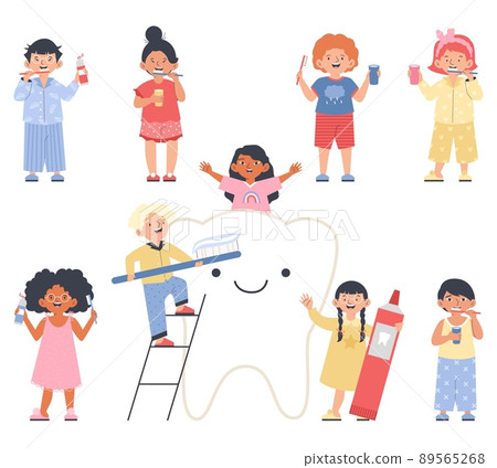 Kids characters for dental care and hygiene topic, vector illustration isolated. 89565268