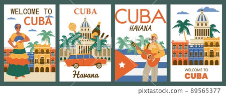 Cuba Havana journey banner or poster templates set, flat vector illustration. Cuba Havana journey banner or poster templates set, flat vector illustration. 89565377