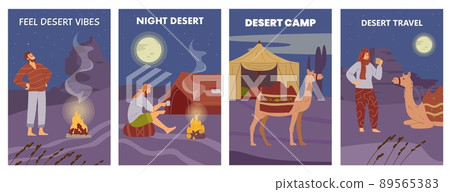 Banners or posters set for desert night journey in camp flat vector illustration. Banners or posters set for desert night journey in camp flat vector illustration. 89565383