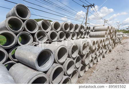 Concrete drainage pipes for industrial building construction. 89565502