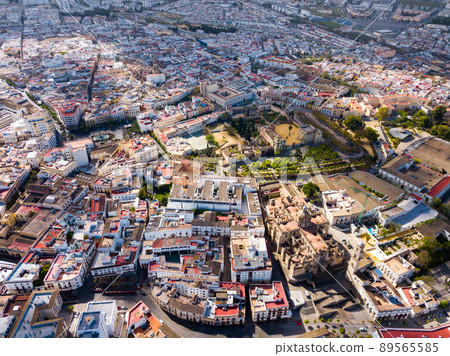 Aerial view of Jerez de la Frontera with Cathedral and Moorish alcazar Aerial view of Jerez de la Frontera with Cathedral and Moorish alcazar 89565585