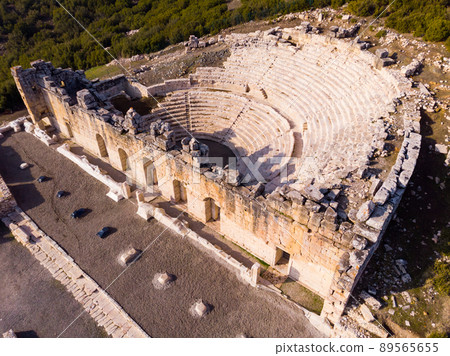 View from drone of Hellenistic Odeon in ancient settlement of Kibyra, Turkey View from drone of Hellenistic Odeon in ancient settlement of Kibyra, Turkey 89565655