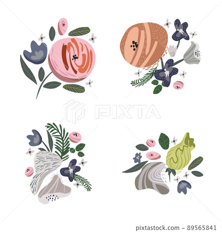 Set of vector hand painted flowers and leaves-插圖素材 [89565841] - PIXTA圖庫