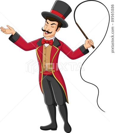 Cartoon circus trainer holding a whip Cartoon circus trainer holding a whip 89565886