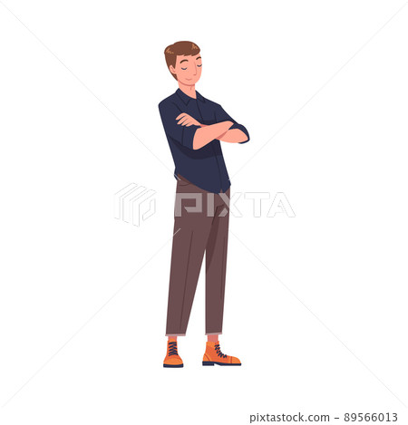 Young Smiling Man with Folded Arms in Standing Pose Vector Illustration Young Smiling Man with Folded Arms in Standing Pose Vector Illustration 89566013