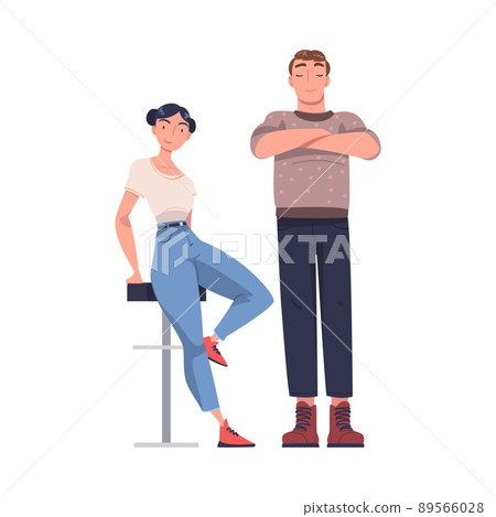 Young Smiling Man and Woman with Folded Arms in Standing Pose Vector Illustration Young Smiling Man and Woman with Folded Arms in Standing Pose Vector Illustration 89566028