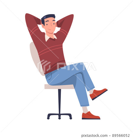 Young Smiling Man with Hands Behind Sitting on Chair Vector Illustration Young Smiling Man with Hands Behind Sitting on Chair Vector Illustration 89566052