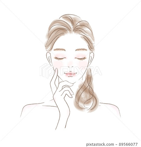 Illustration of the upper body of a young woman thinking with her eyes closed 89566077