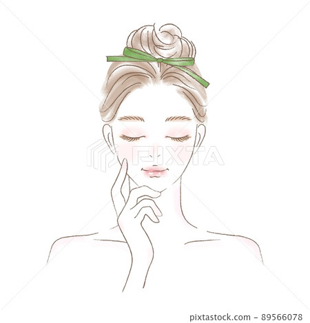 Illustration of the upper body of a young woman thinking with her eyes closed 89566078