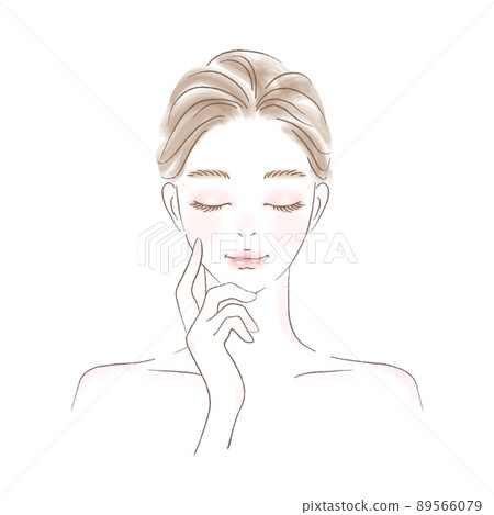Illustration of the upper body of a young woman thinking with her eyes closed Illustration of the upper body of a young woman thinking with her eyes closed 89566079