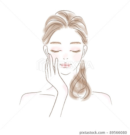 一個年輕女子閉著眼睛思考的上半身插圖 89566080