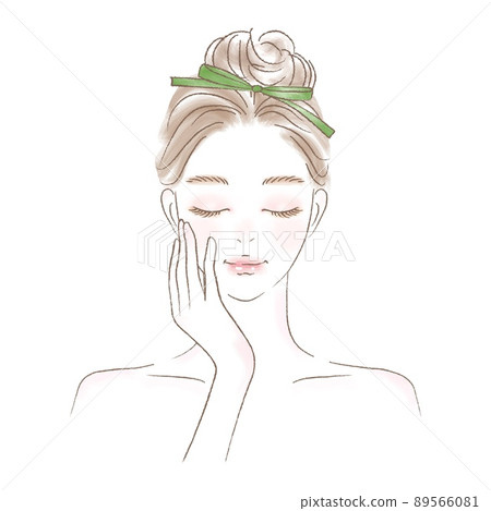 一個年輕女子閉著眼睛思考的上半身插圖 一個年輕女子閉著眼睛思考的上半身插圖 89566081