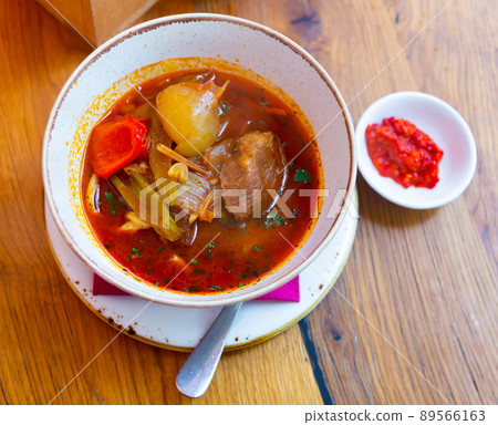 Uigur soup lagman with meat and vegetables Uigur soup lagman with meat and vegetables 89566163