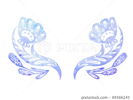 Vector blue watercolor clipart frame with flowers on stems with folk ornaments. Rustic templates with floral arrangement with naive ornaments. Vector blue watercolor clipart frame with flowers on stems with folk ornaments. Rustic templates with floral arrangement with naive ornaments. 89566245