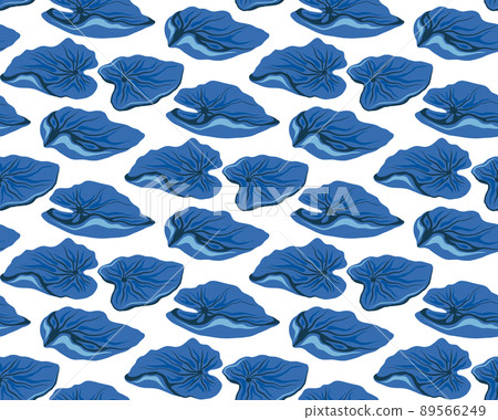 Seamless vector pattern with blue lotuses foliage on white background. Botanical texture with hand drawn leaves. Fabric swatch Seamless vector pattern with blue lotuses foliage on white background. Botanical texture with hand drawn leaves. Fabric swatch 89566249