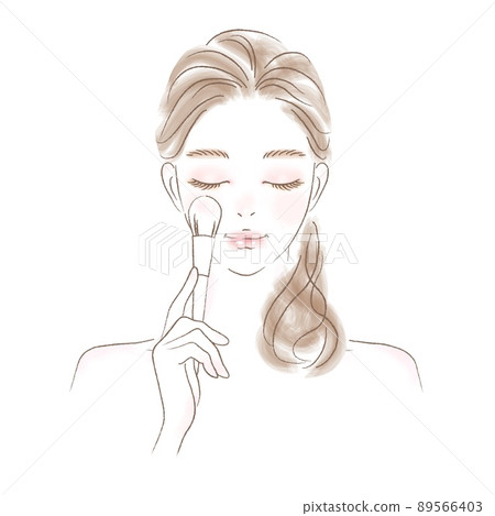 Illustration of the upper body of a woman making up with a brush Illustration of the upper body of a woman making up with a brush 89566403