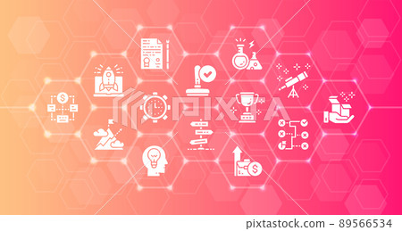 Start up modern icons line banner. Time management, idea generation, presentation illustration concept for web design. Start up modern icons line banner. Time management, idea generation, presentation illustration concept for web design. 89566534
