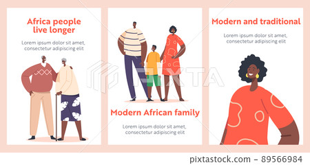 Big Happy Modern African Family Banners. Black Characters Parents, Grandparents and Children. Father, Mother and Kids 89566984