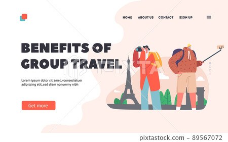 Pensioners Travelers Landing Page Template. Senior Tourist Characters Watching Sightseeing and Making Pictures or Selfie 89567072