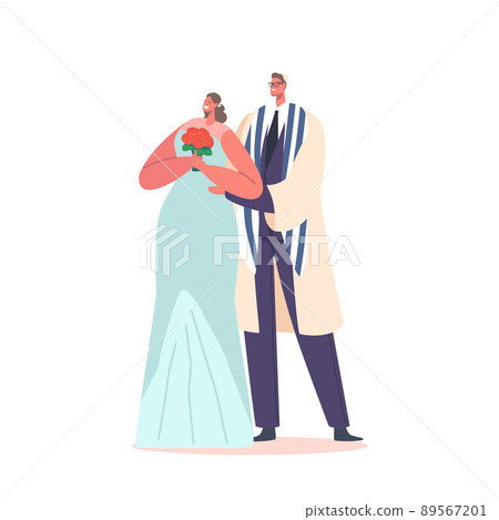 Newlywed Jewish Man and Woman Wear Festive Dresses Celebrate Wedding Ceremony, Groom in Costume and Bride Marriage Newlywed Jewish Man and Woman Wear Festive Dresses Celebrate Wedding Ceremony, Groom in Costume and Bride Marriage 89567201