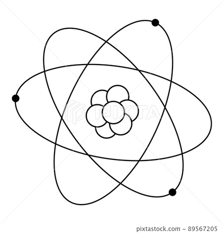 Hand-drawn image of an atom. Electrons orbiting around the nucleus. Hand-drawn image of an atom. Electrons orbiting around the nucleus. 89567205