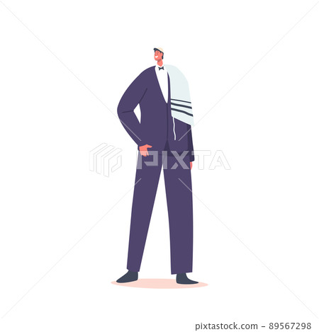 Jewish Groom Wear Blue Suit and Kippa Hat Isolated on White Background. Newlywed Male Character Wedding Ceremony Jewish Groom Wear Blue Suit and Kippa Hat Isolated on White Background. Newlywed Male Character Wedding Ceremony 89567298