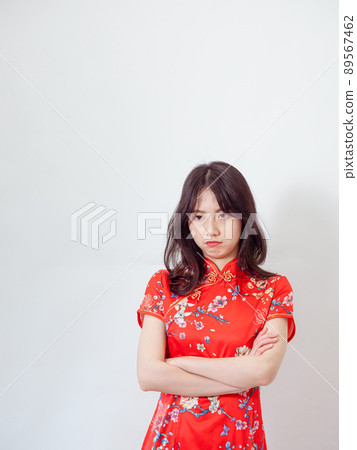 A woman with a traditional flag, a white background, a frontal crossover, and a angry expression by Yoshikazu Watanabe. A woman with a traditional flag, a white background, a frontal crossover, and a angry expression by Yoshikazu Watanabe. 89567462