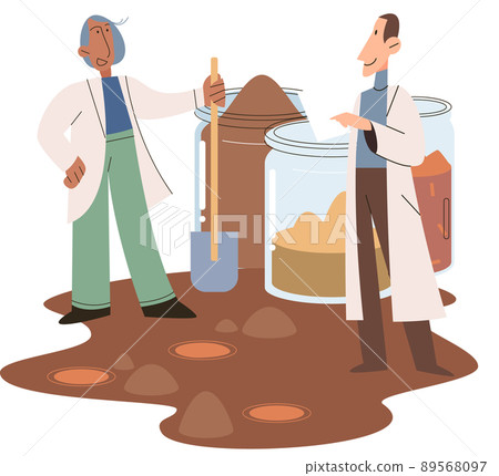 Soil analysis and earth pollution or structure control. Scientist measuring ground levels status metaphor Soil analysis and earth pollution or structure control. Scientist measuring ground levels status metaphor 89568097