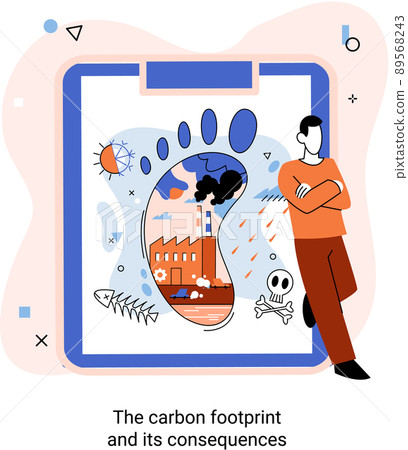 Carbon footprint and its consequences. Causes of climate change on planet. Ecological problems metaphor 89568243