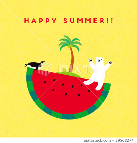 Summer illustration 2022 (polar bear on watermelon) with letters 89568274