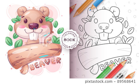 Cartoon character childish animal beaver - coloring book 89568641