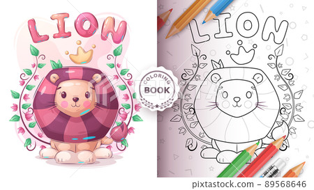 Cartoon character childish animal lion - coloring book Cartoon character childish animal lion - coloring book 89568646