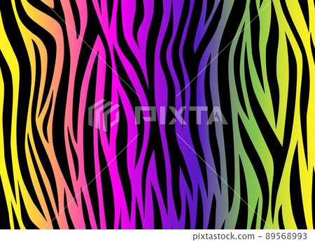 Zebra rainbow abstract seamless pattern. Black lines. Colorful stripes, repeating background. Vector printing for fabrics, posters, banners.  89568993