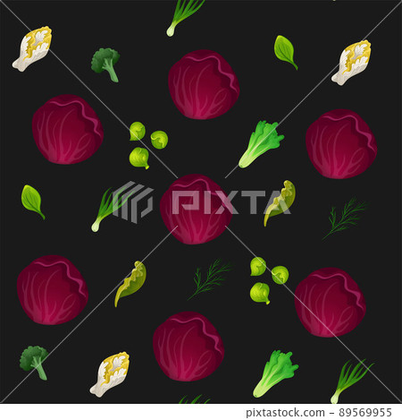 Salad leaves pattern. Seamless print with fresh green organic food from farm. Vector texture mixed greens vegetable 89569955