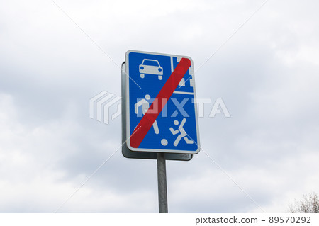 Road signs - end of residential area, pedestrian crossing Road signs - end of residential area, pedestrian crossing 89570292