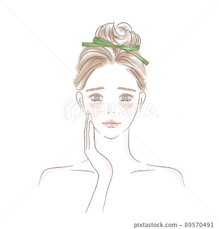 一名婦女的上半身在她的眼睛下遭受熊的插圖 89570491