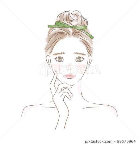 Illustration of the upper body of a woman suffering from pore trouble 89570964