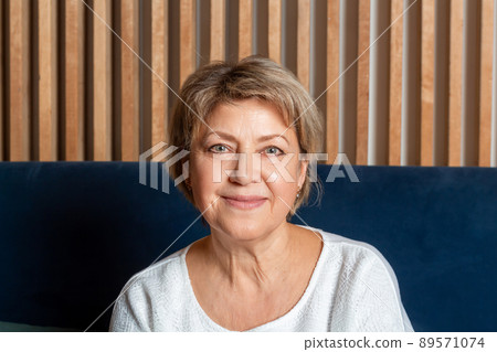 Beautiful elderly woman with nude make-up portrait. Beautiful elderly woman with nude make-up portrait. 89571074