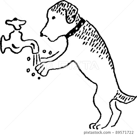 一隻狗洗手的單色線描插圖 一隻狗洗手的單色線描插圖 89571722
