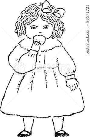 一個女孩吃餅乾的複古插圖 一個女孩吃餅乾的複古插圖 89571723