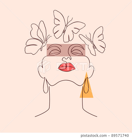 woman face with butterflies and geometric shapes. woman face with butterflies and geometric shapes. 89571740