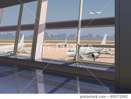 View from the terminal to the aircraft and the airport. Vector. View from the terminal to the aircraft and the airport. Vector. 89571992