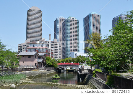 View of Tsukudakobashi and Tower Mansion in Tsukuda, Chuo-ku 89572425