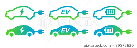Eco-friendly car vector icon set with charging plug for electric and EV cars 89572620