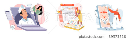 Online medical services mobile application, consultation and prescription medicine, diagnostics metaphor, e-health Online medical services mobile application, consultation and prescription medicine, diagnostics metaphor, e-health 89573518