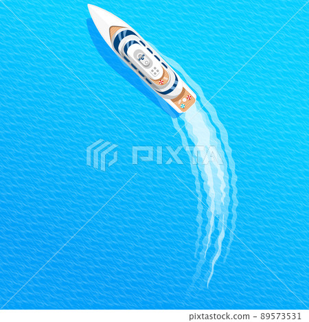 White luxury yacht, vessel with cabin as water transport. Ship is in roads in harbor commercial boat White luxury yacht, vessel with cabin as water transport. Ship is in roads in harbor commercial boat 89573531