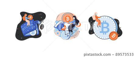Cryptocurrency bitcoin mining metaphor, Blockchain technology. Cyber banking exchange procedures 89573533