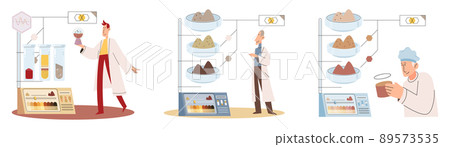 Soil analysis and earth pollution or structure control. Scientist measuring ground levels status metaphor Soil analysis and earth pollution or structure control. Scientist measuring ground levels status metaphor 89573535