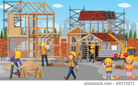 Building construction site with workers 89573871